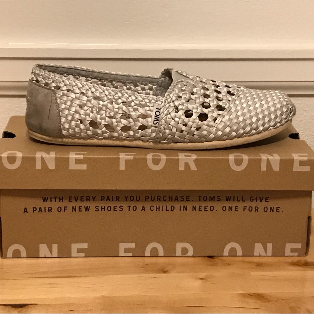 Toms Silver Satin Woven Flats